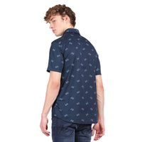 T-Base Men Regular Fit Cotton Casual Shirt | Short Sleeve|Navy Bike
