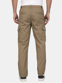 T-Base Men’s Khaki Cargo Trouser | Mid-Rise Casual Utility Pants with 6 Pockets