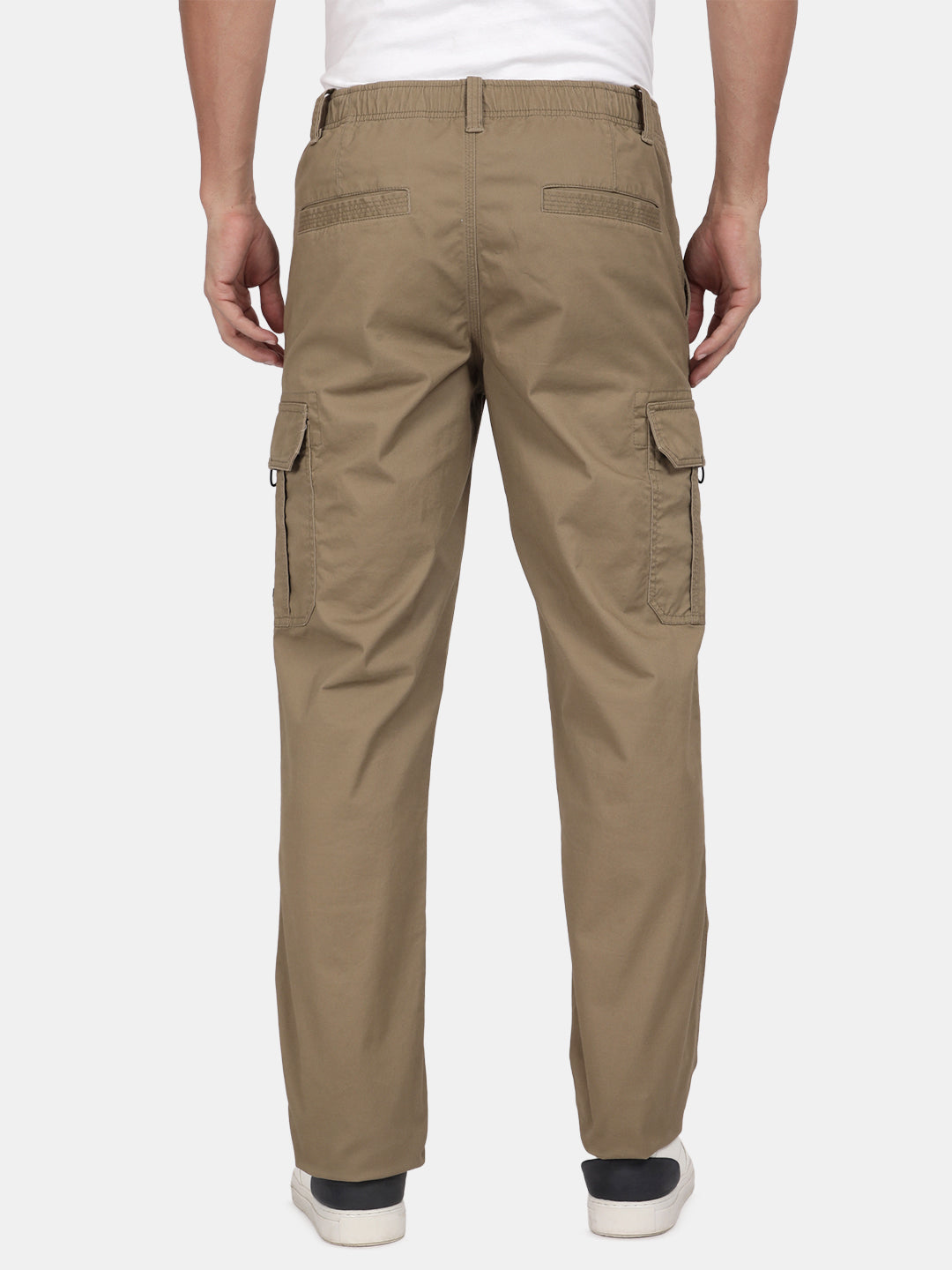 T-Base Men’s Khaki Cargo Trouser | Mid-Rise Casual Utility Pants with 6 Pockets