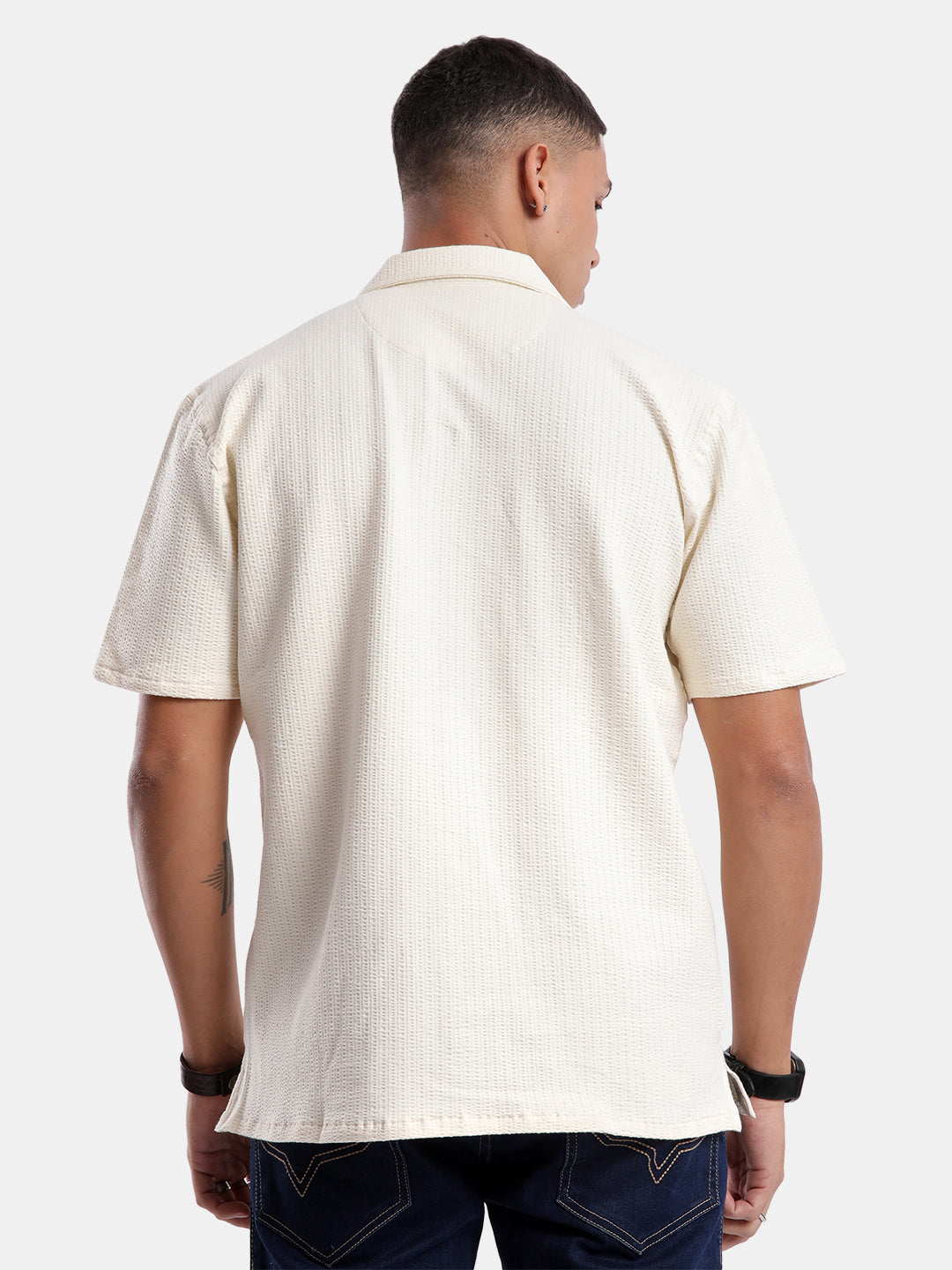 T-Base Men Regular Fit Cotton Casual Shirt | Short Sleeve|IVORY
