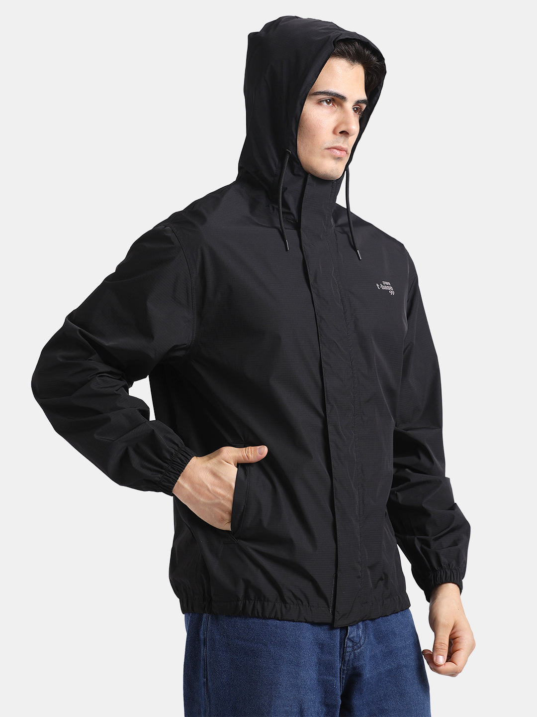 TBASE Men’s BLACK Waterproof Rain Jacket with Hood
