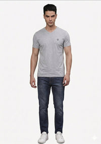 TBASE Men's Cotton Solid V-Neck T-Shirt | Short Sleeves | Regular Fit | Casual Everyday|Ocean Blue