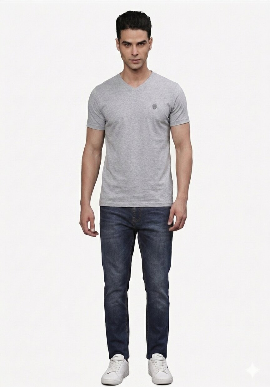 TBASE Men's Cotton Solid V-Neck T-Shirt | Short Sleeves | Regular Fit | Casual Everyday|Ocean Blue