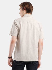 T-Base Men Regular Fit Cotton Casual Shirt | Short Sleeve|Natural