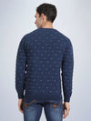 V Neck Jacquard Lambswool Deep Indigo Full Sleeve Pullover