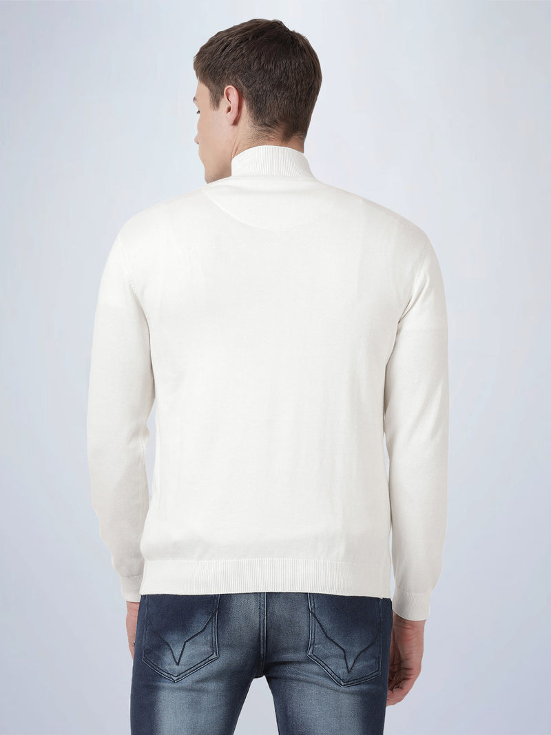 High Neck Off White Full Sleeve Pullover