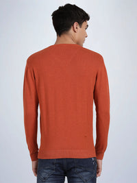V Neck Burnt Orange Melange Full Sleeve Pullover