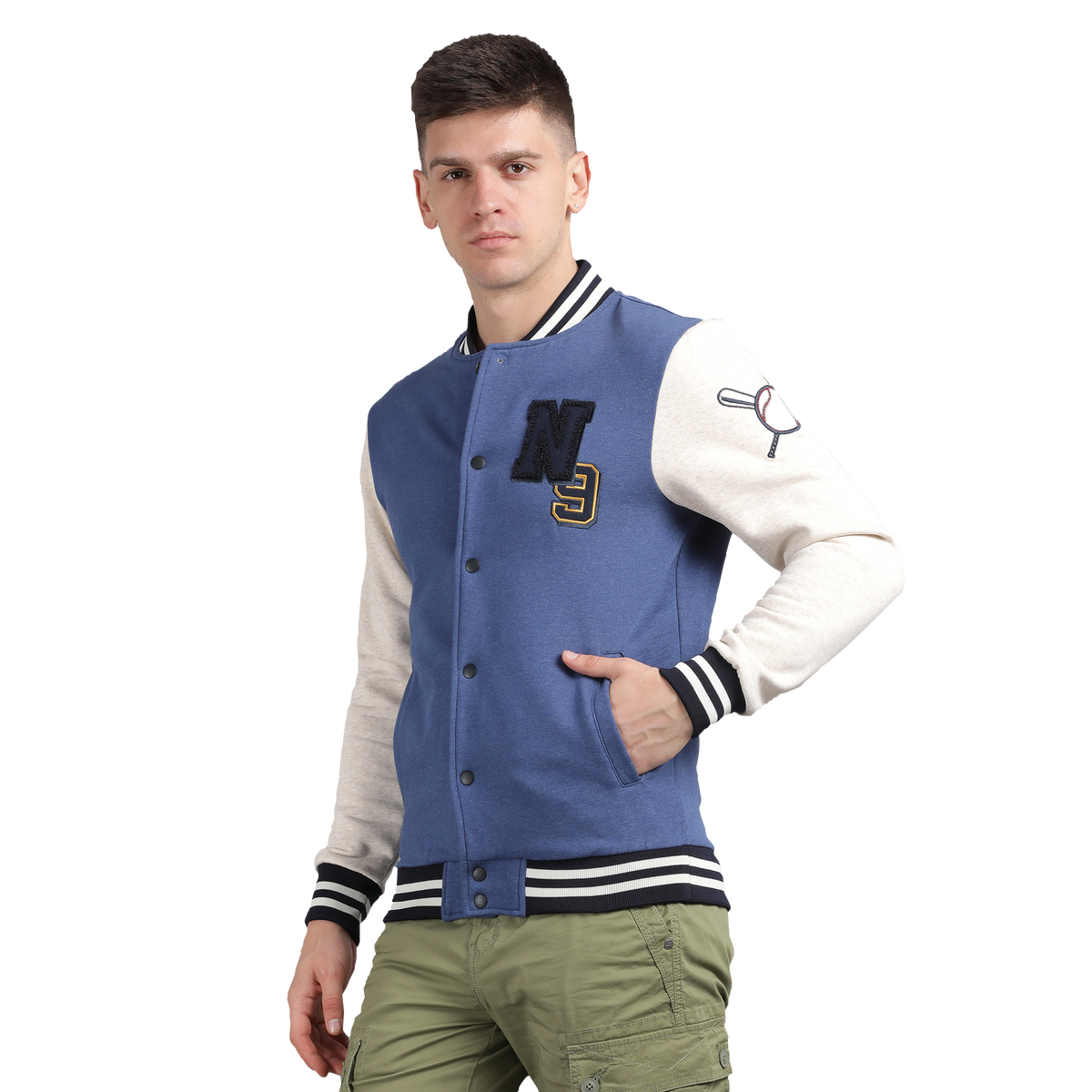 Men’s Classic Ensign Blue Melange Cotton Jacket - Regular fit