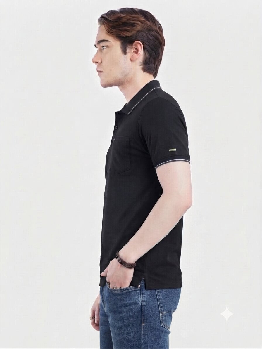 T-Base Men's Solid Polo T-Shirt |  Regular Fit | Half Sleeve | Polo Collar |Jet Black