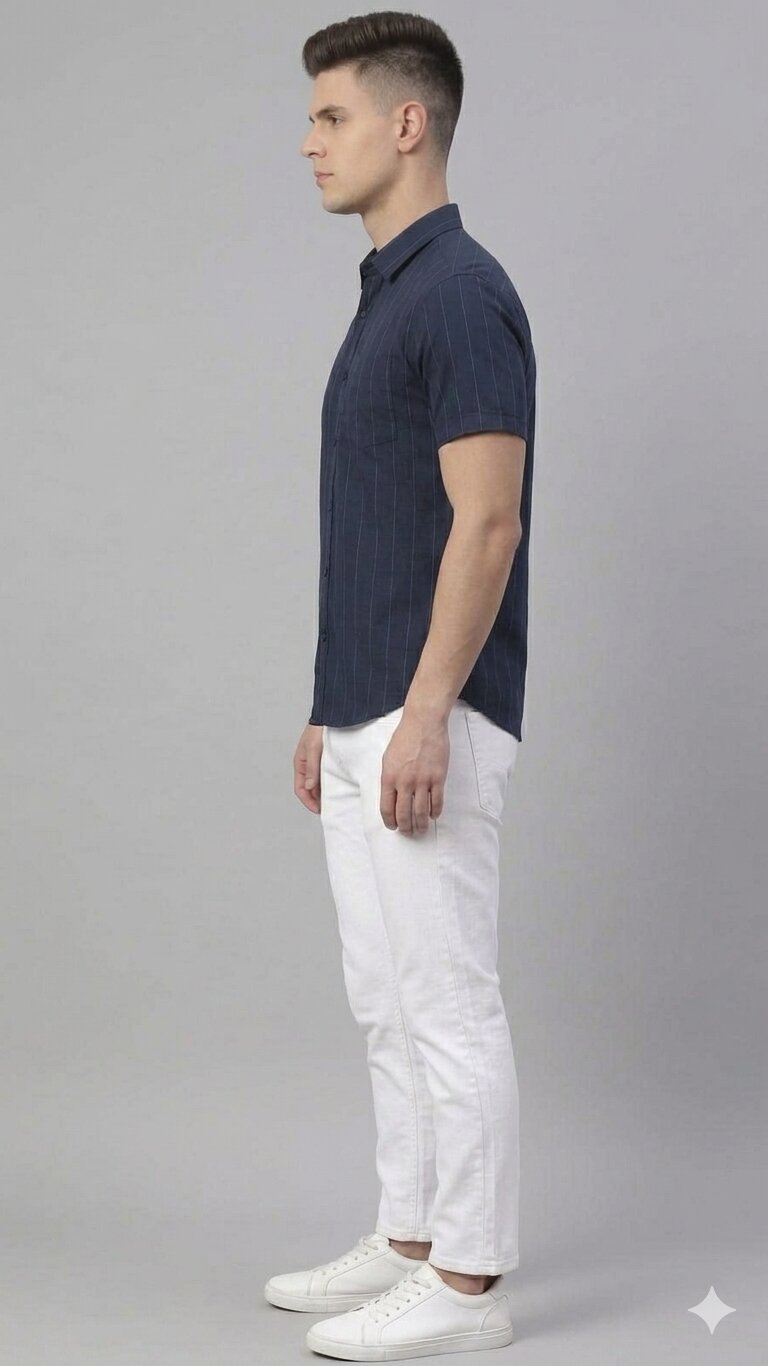 T-Base Men Regular Fit Cotton Casual Shirt | Short Sleeve|Blue Night