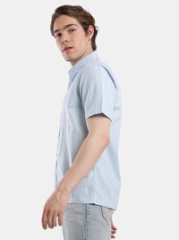 T-Base Men Regular Fit Cotton Casual Shirt | Short Sleeve|SKY BLUE