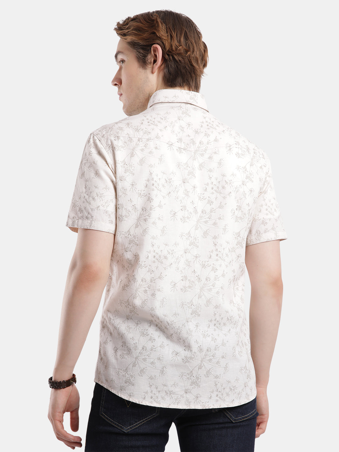 T-Base Men Regular Fit Cotton Casual Shirt | Short Sleeve|Light Natural
