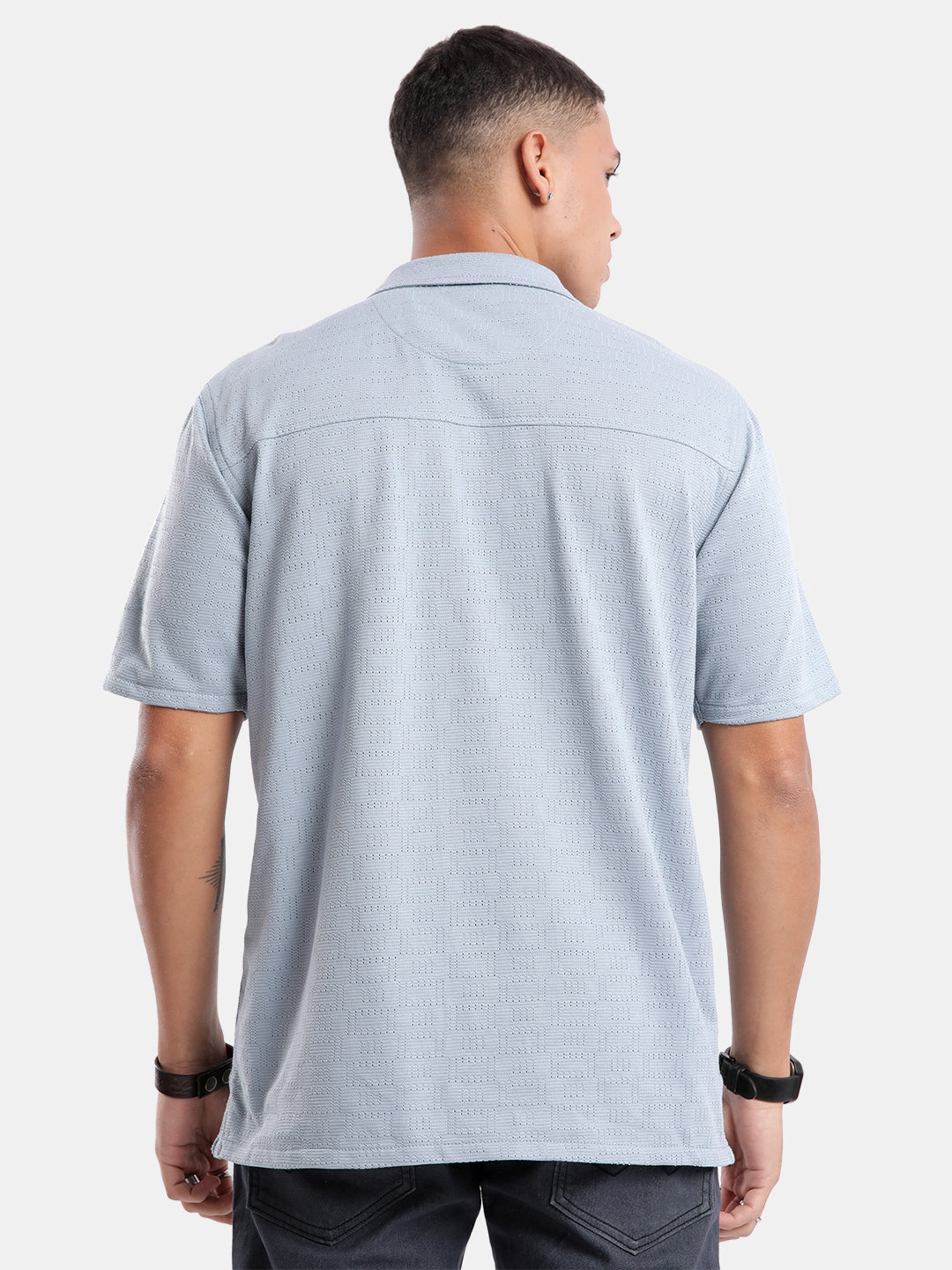 T-Base Men Regular Fit Cotton Casual Shirt | Short Sleeve|Blue Stone