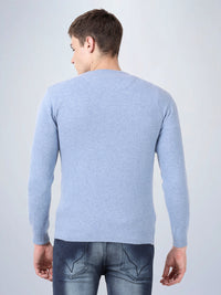V Neck Lambswool Deep Sky Full Sleeve Pullover