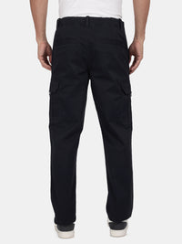 T-Base Men’s Navy Cargo Trouser | Mid-Rise Casual Utility Pants with 6 Pockets