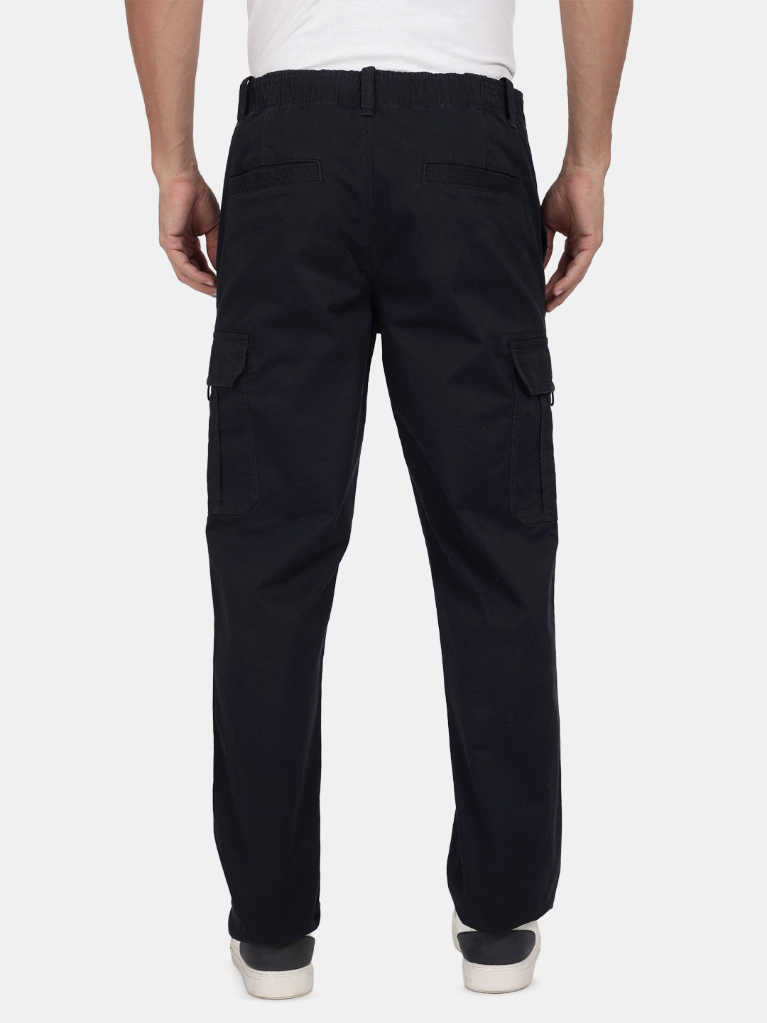T-Base Men’s Navy Cargo Trouser | Mid-Rise Casual Utility Pants with 6 Pockets