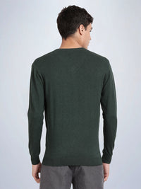 V Neck Dark Pine Melange Full Sleeve Pullover