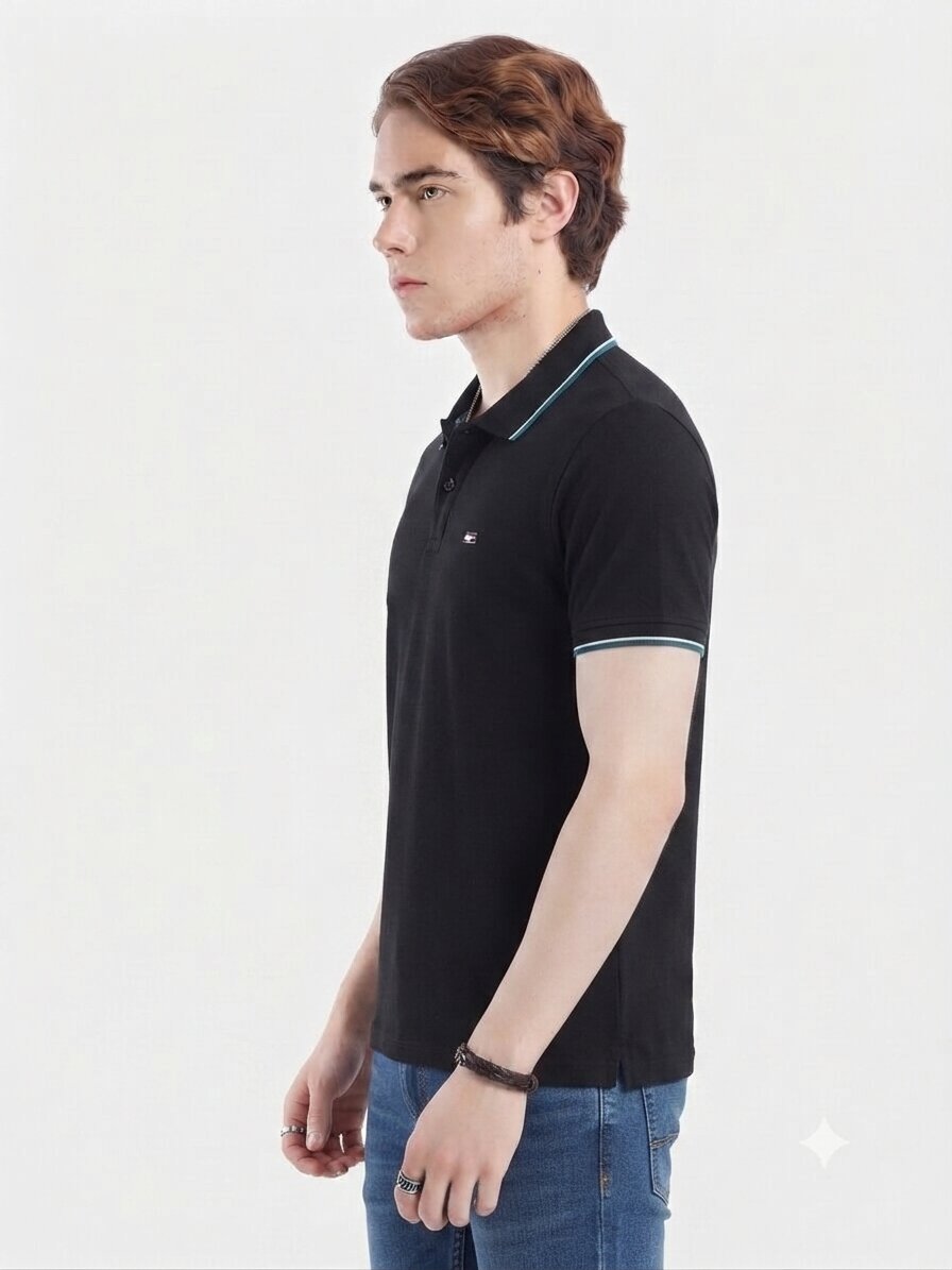 T-Base Men's Solid Polo T-Shirt |  Regular Fit | Half Sleeve | Polo Collar |Jet Black