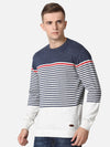 T-Base Men Blue & White Striped Cotton Pullover
