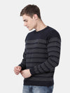 T-Base Men Navy Blue & White Striped Pullover