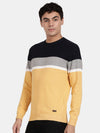 Crew Neck Full Sleeve Yellow Melange Color Blocked Pullover
