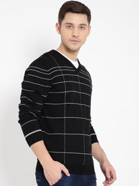 T-Base Men Black & White Checked Pullover Sweater