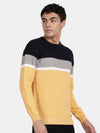 Crew Neck Full Sleeve Yellow Melange Color Blocked Pullover
