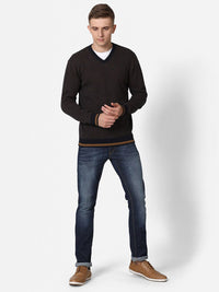 T-Base Men Charcoal & Mustard Quirky Printed Cotton Pullover