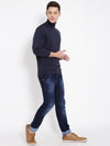 T-Base Men Navy Blue Solid Pullover Sweater