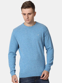 T-Base Men Blue Solid Woolen Pullover