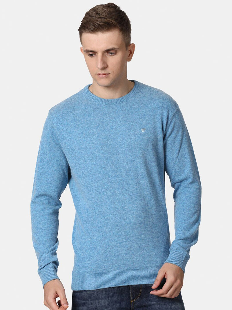 T-Base Men Blue Solid Woolen Pullover