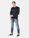 T-Base Men Navy Blue & White Striped Pullover