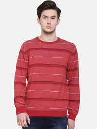 T-Base Men Red Striped Sweater