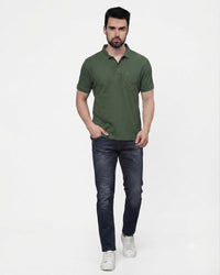 T-Base Men's Solid Polo T-Shirt |  Regular Fit | Half Sleeve | Polo Collar|ARMY OLIVE