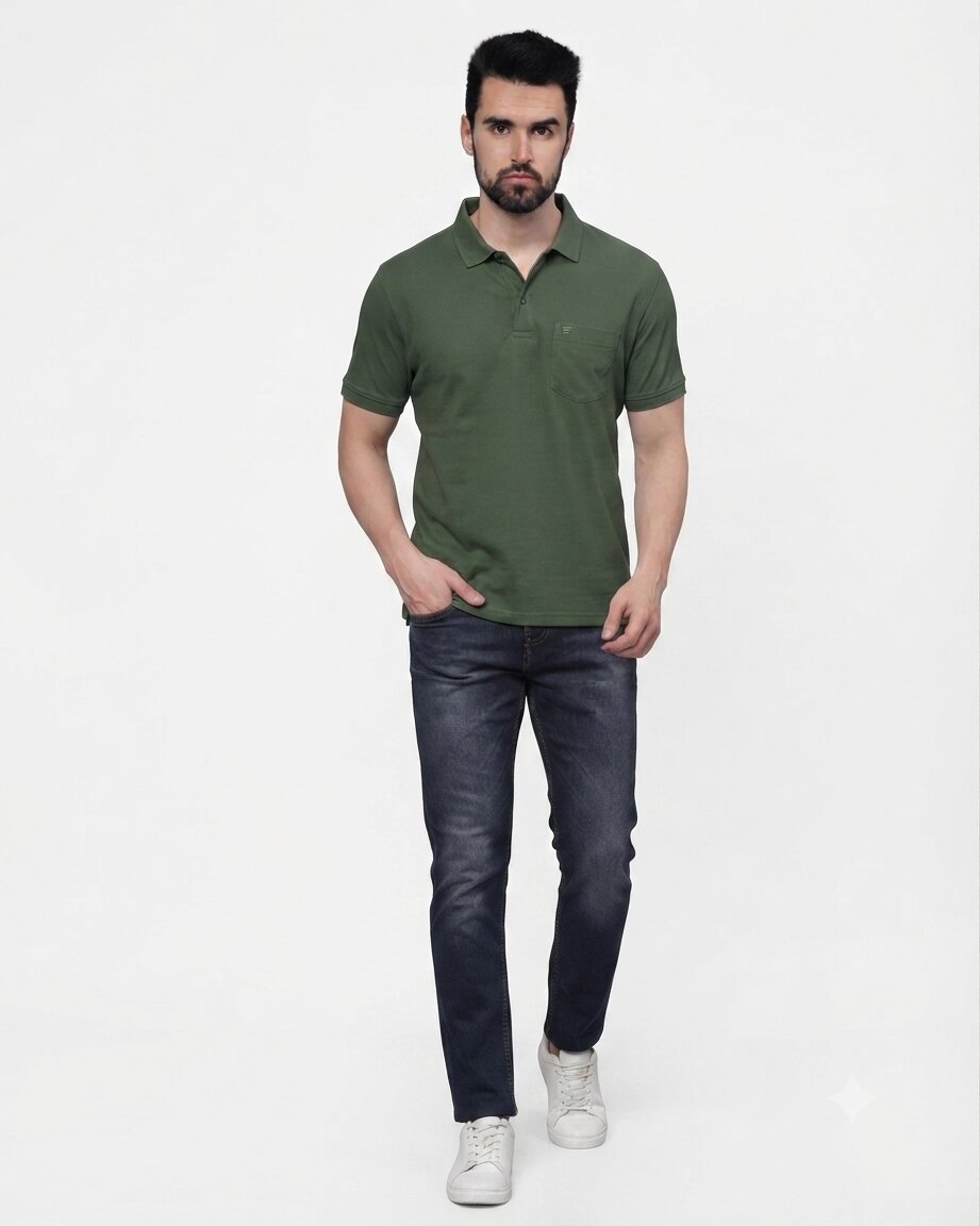 T-Base Men's Solid Polo T-Shirt |  Regular Fit | Half Sleeve | Polo Collar|ARMY OLIVE