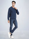 V Neck Jacquard Lambswool Deep Indigo Full Sleeve Pullover