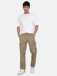 T-Base Men’s Khaki Cargo Trouser | Mid-Rise Casual Utility Pants with 6 Pockets