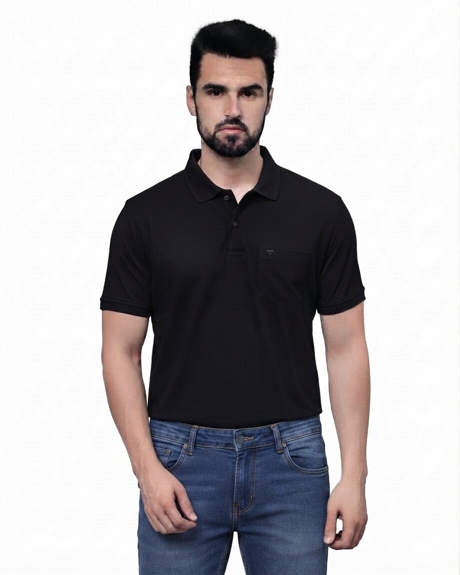 T-Base Men's Solid Polo T-Shirt |  Regular Fit | Half Sleeve | Polo Collar|Jet Black