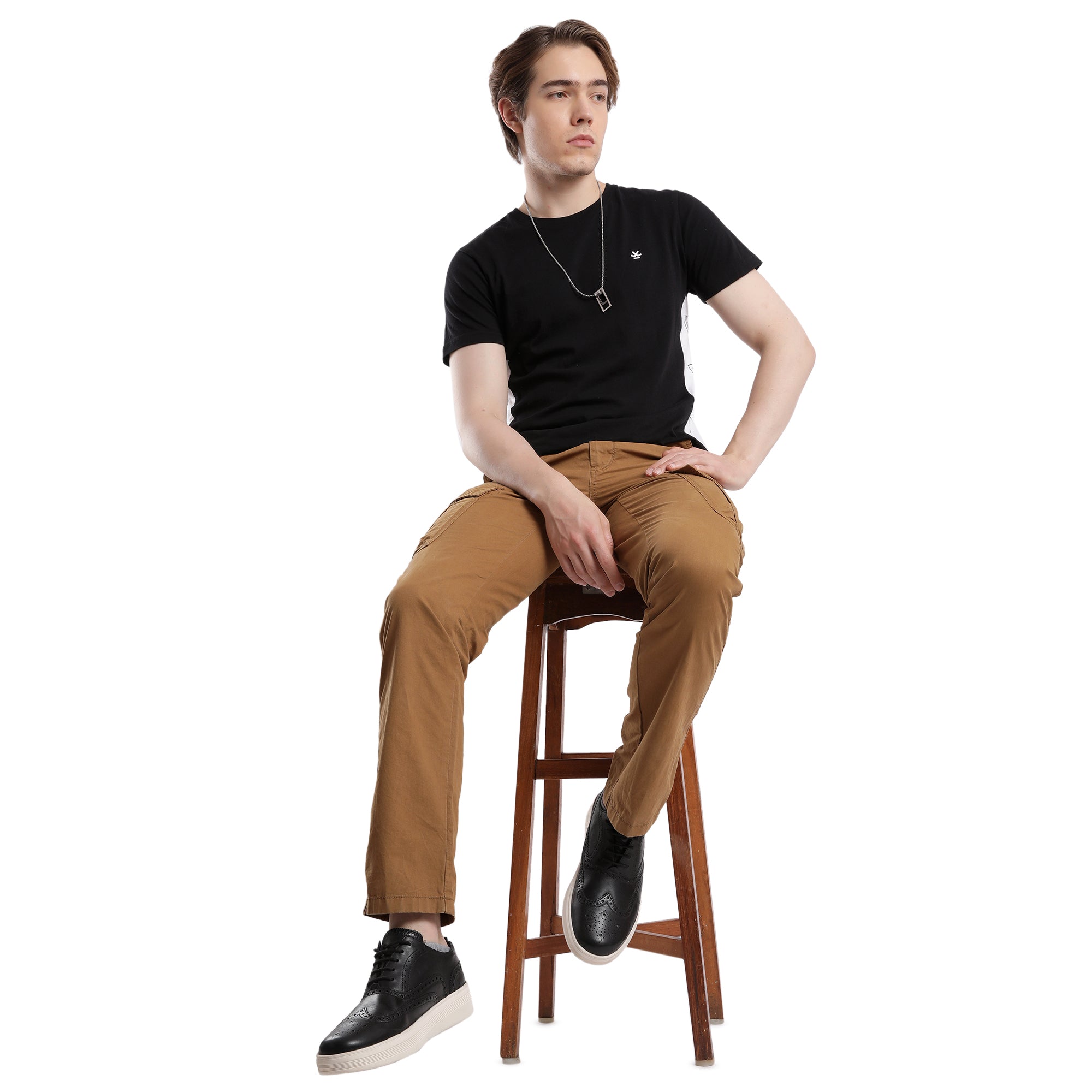 T-Base Men’s Whisky Cargo Trouser | Mid-Rise Casual Utility Pants with 6 Pockets