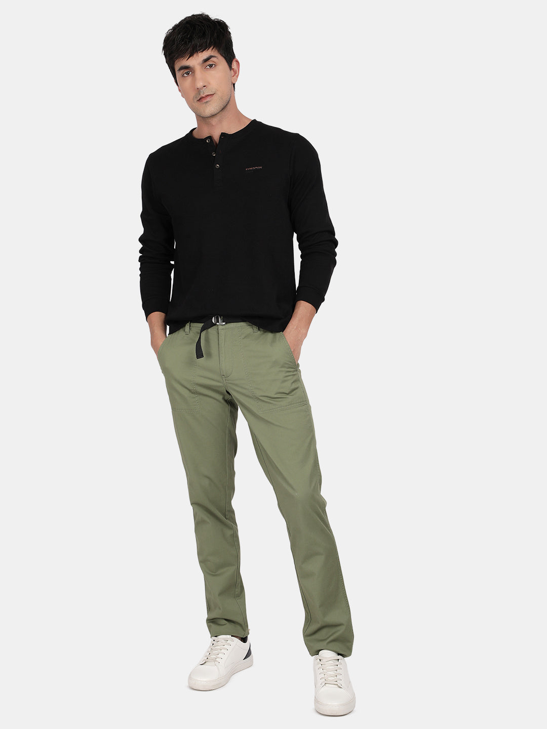T-Base Men’s Sage Olive Cargo Trouser | Mid-Rise Casual Utility Pants with 4 Pockets
