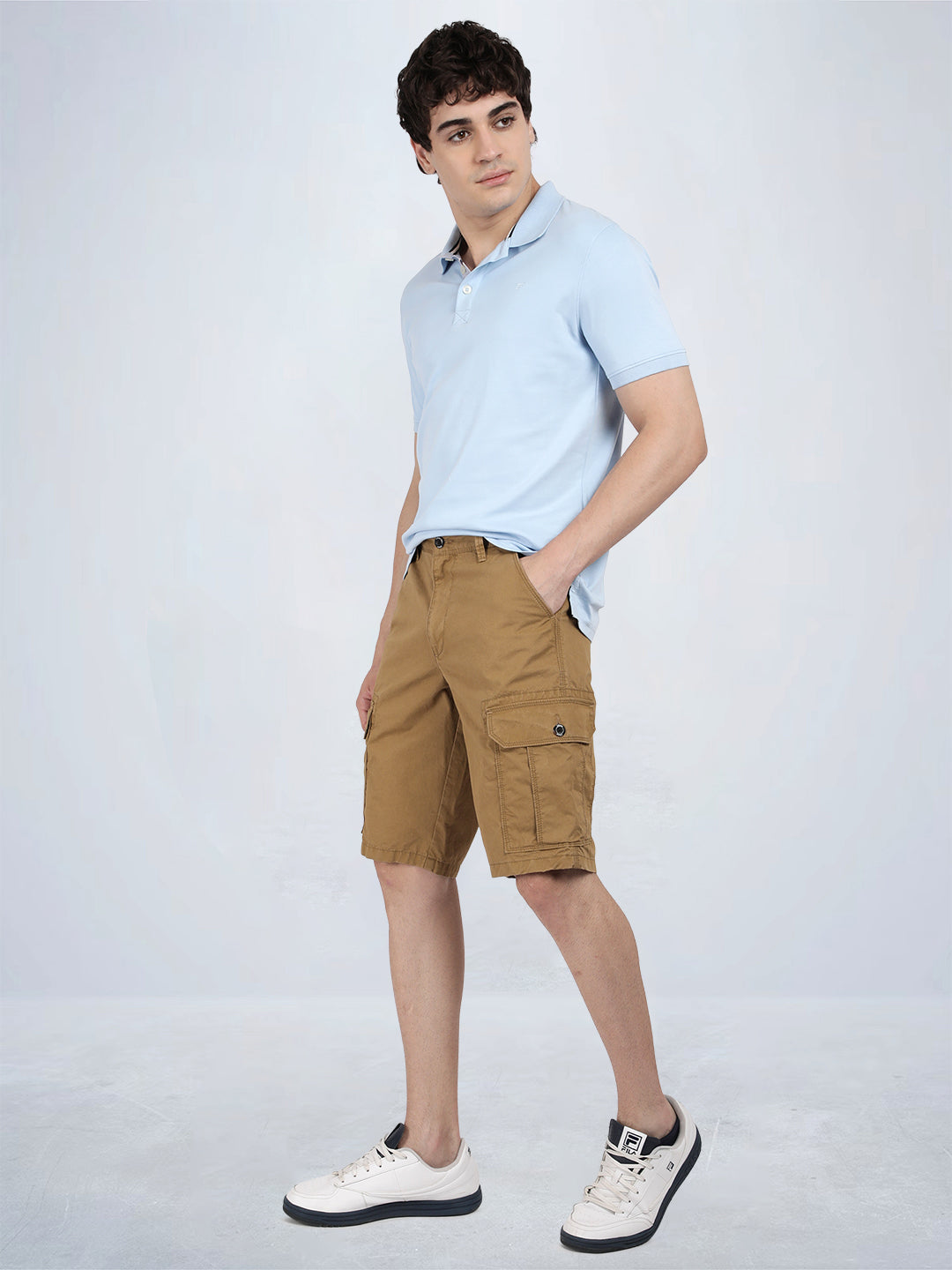 T-base Men's Casual Cargo Shorts | Mid-Rise | Regular Fit |WHISKEY