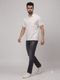 T-Base Men's Solid Polo T-Shirt |  Regular Fit | Half Sleeve | Polo Collar|BROKEN WHITE