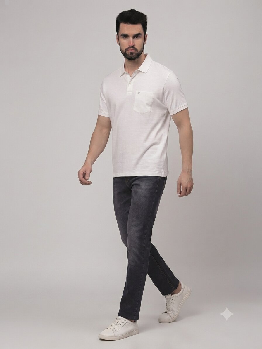 T-Base Men's Solid Polo T-Shirt |  Regular Fit | Half Sleeve | Polo Collar|BROKEN WHITE