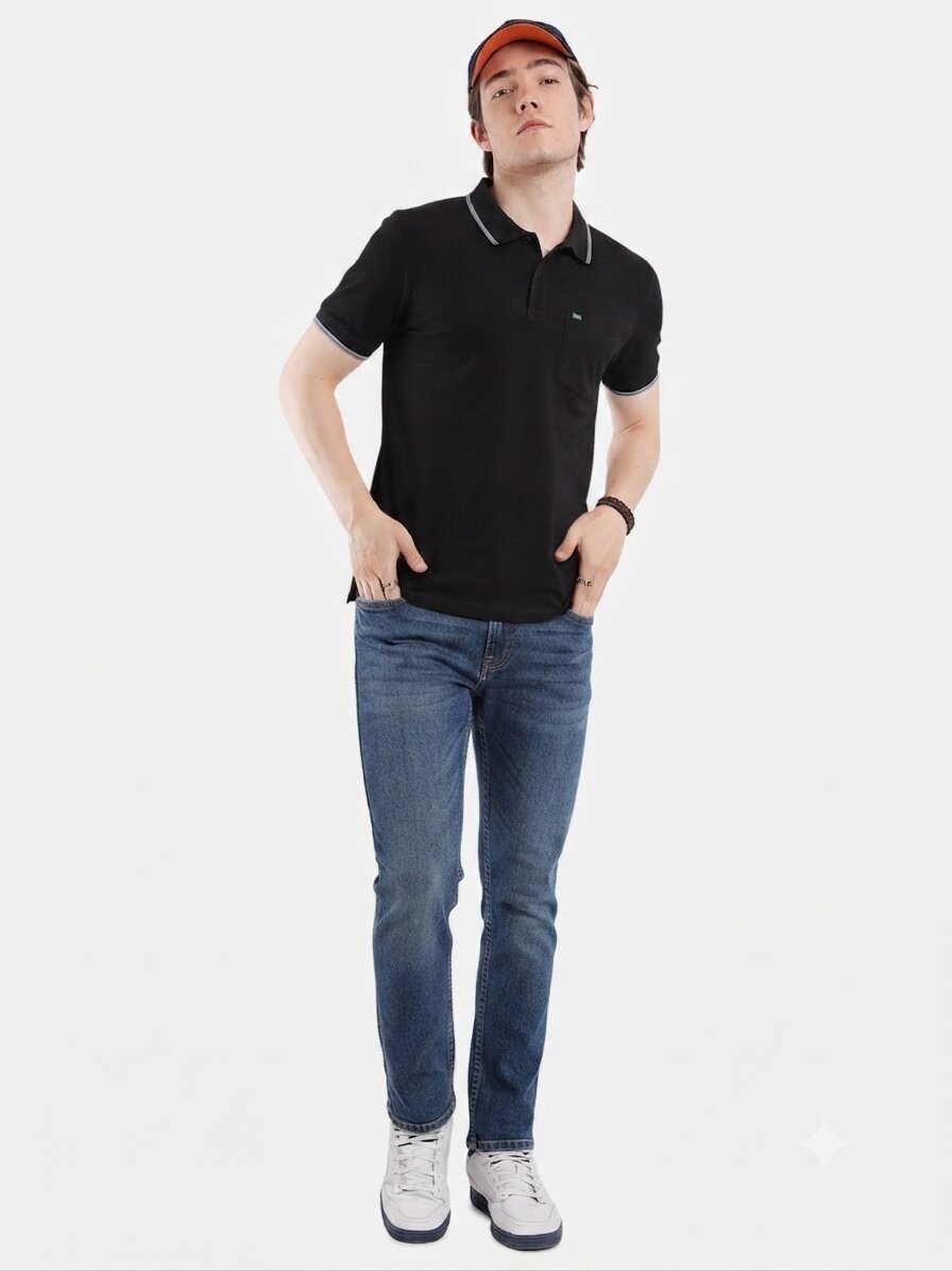 T-Base Men's Solid Polo T-Shirt |  Regular Fit | Half Sleeve | Polo Collar |Jet Black
