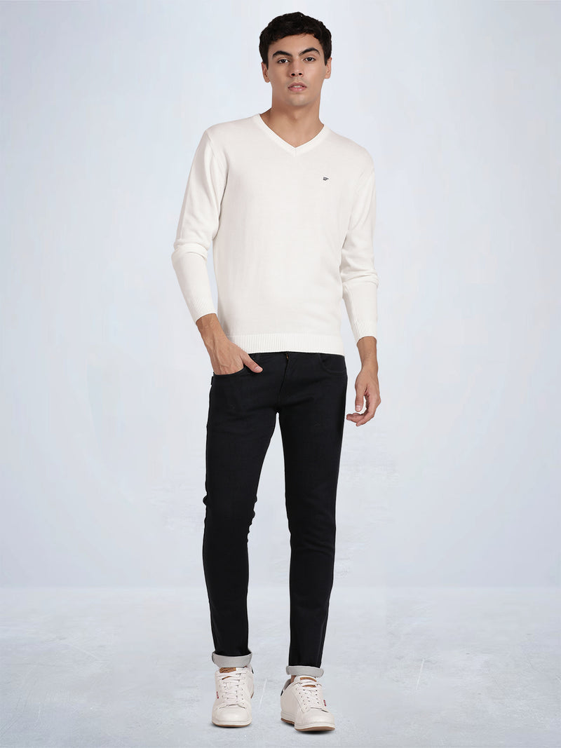 V Neck Broken White Full Sleeve Pullover