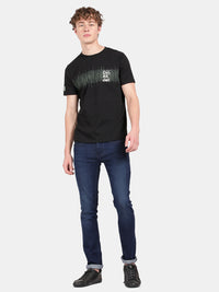 T-base Men's Printed Crew Neck T-Shirt | Regular Fit | Jet Black
