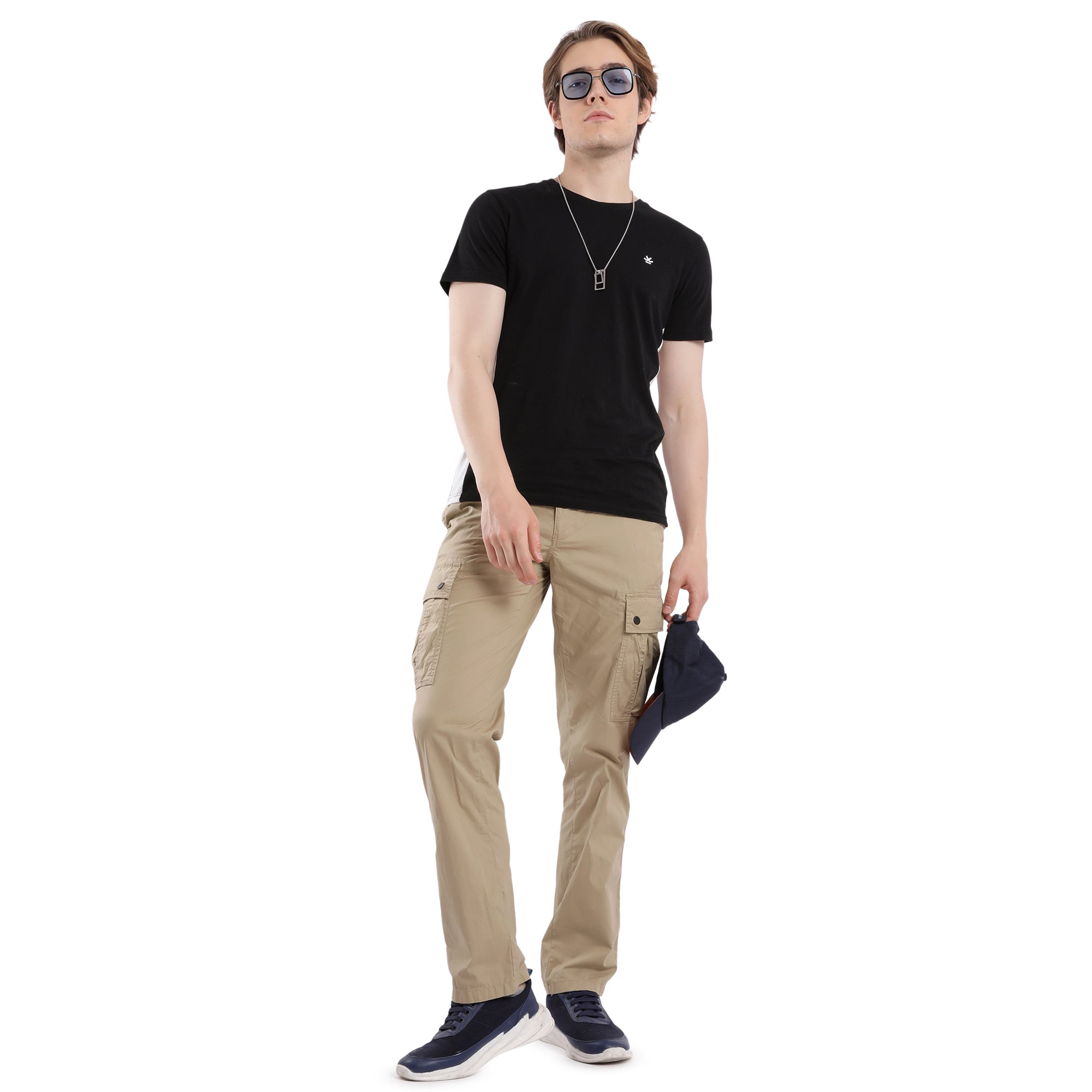 T-Base Men’s Oxward Tan Cargo Trouser | Mid-Rise Casual Utility Pants (Cotton)
