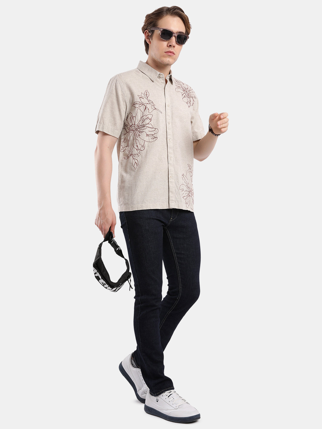T-Base Men Regular Fit Cotton Casual Shirt | Short Sleeve|Natural