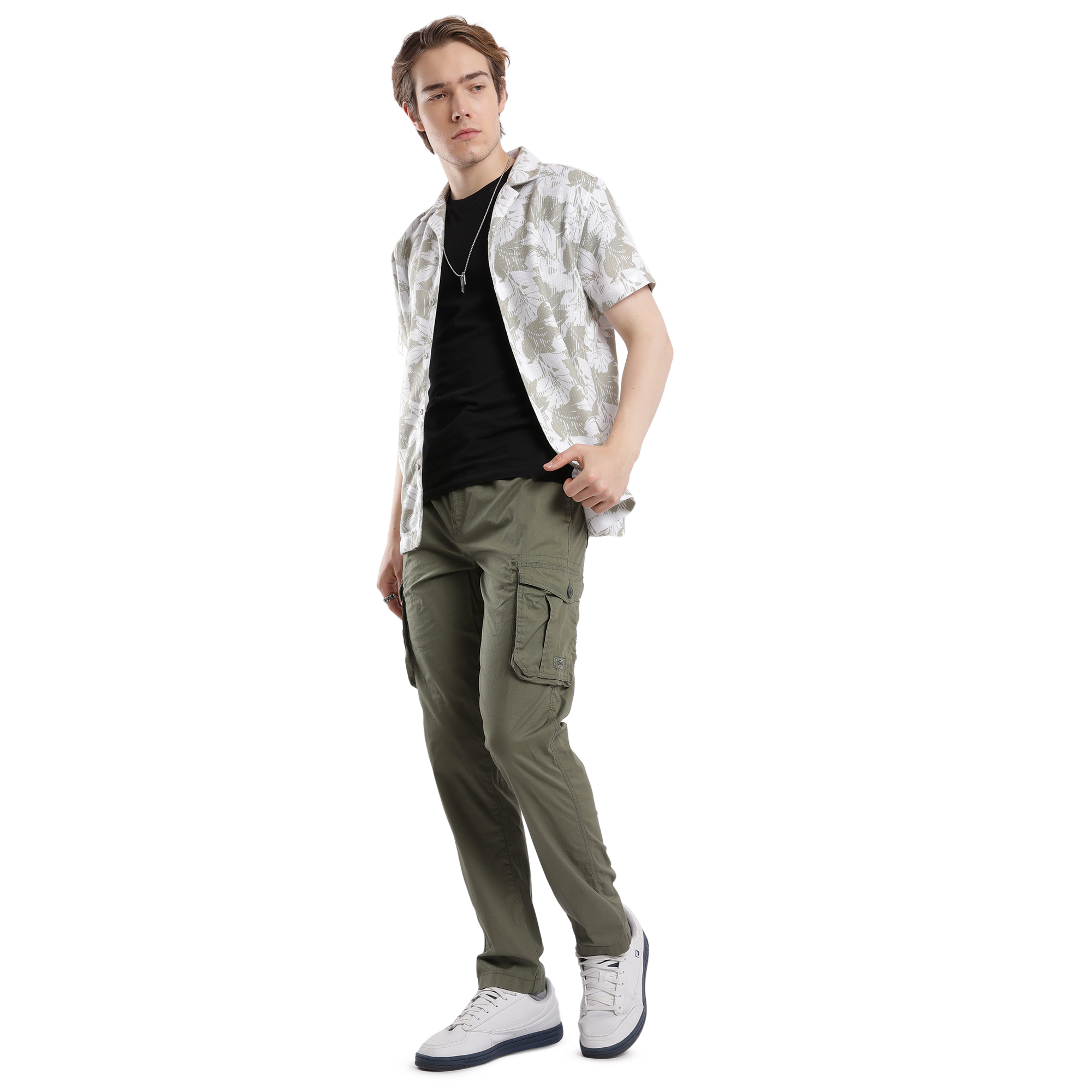 T-Base Men’s Capulet Olive Cargo Trouser | Mid-Rise Casual Utility Pants with 6 Pockets