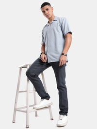 T-Base Men Regular Fit Cotton Casual Shirt | Short Sleeve|Blue Stone